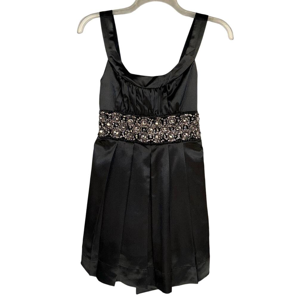 VTG TRIXXI‎ | Gray Satin Babydoll Gem Beaded Pleated Midi Y2K Dress | Junior's 7